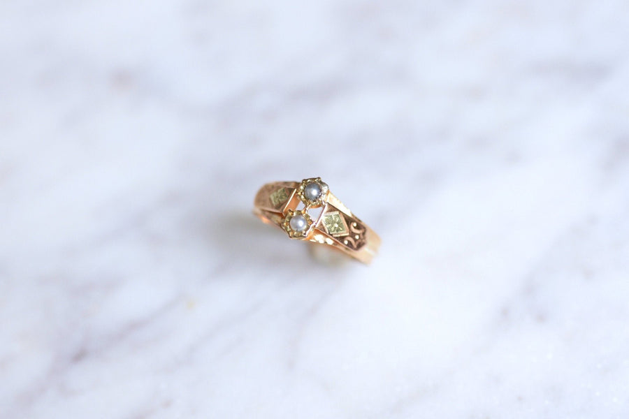 Antique pink and yellow gold beads ring - Galerie Pénélope