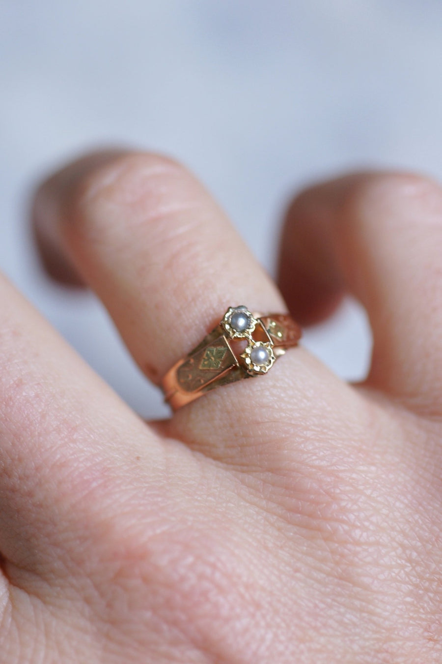 Antique pink and yellow gold beads ring - Galerie Pénélope