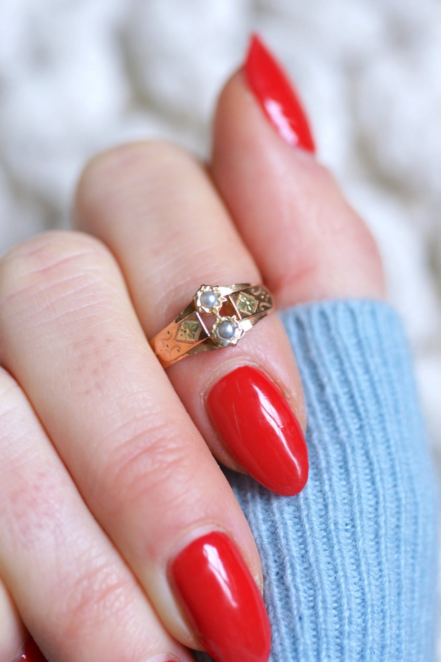 Antique pink and yellow gold beads ring - Galerie Pénélope