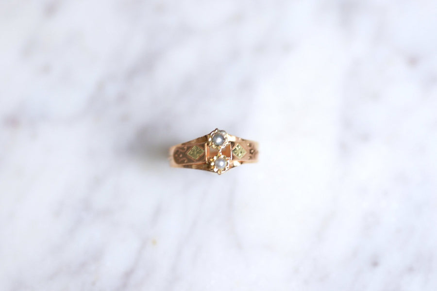 Antique pink and yellow gold beads ring - Galerie Pénélope