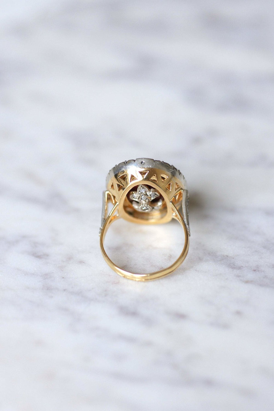 Antique swivel enameled gold and silver ring set with diamonds - Galerie Pénélope