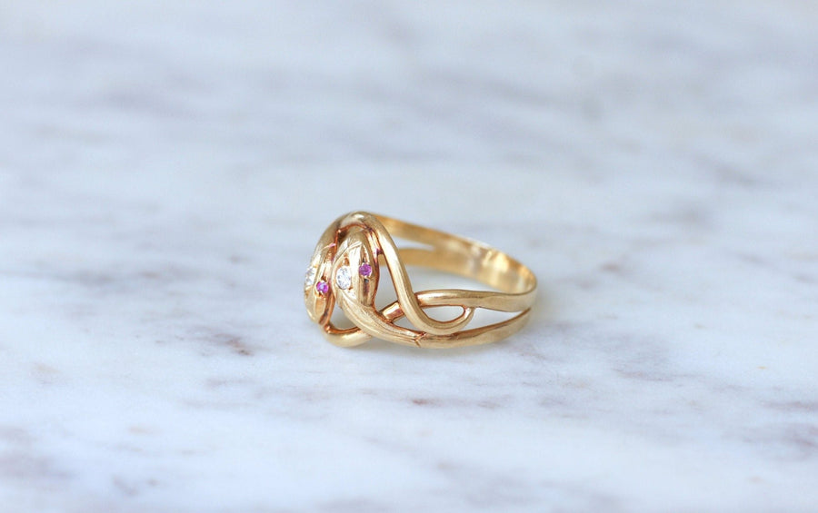 Antique ring - Serpents enroulés diamants - Galerie Pénélope