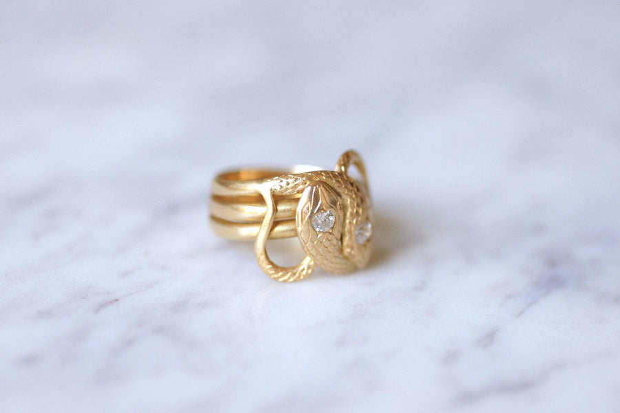 Antique ring Snakes coiled yellow gold and diamonds - Galerie Pénélope
