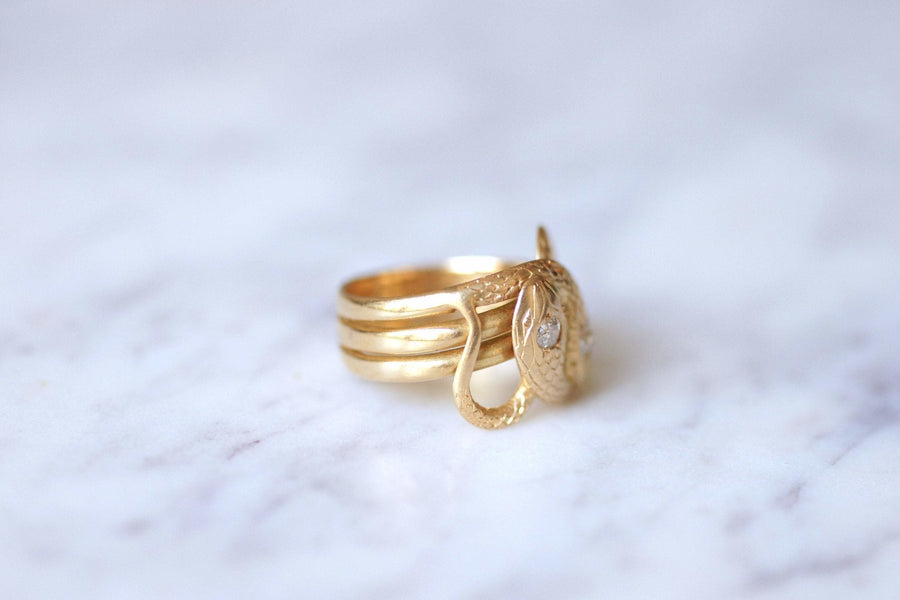 Antique ring Snakes coiled yellow gold and diamonds - Galerie Pénélope