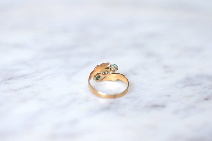 Antique ring Toi et Moi, turquoise, pearls, on pink gold - Penelope Gallery