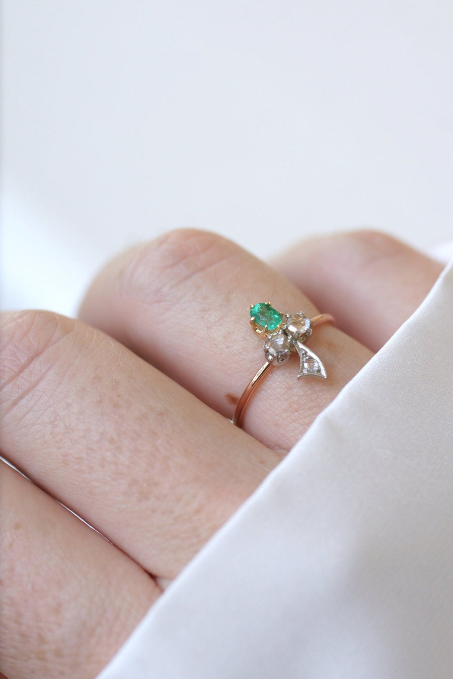 Antique diamond and emerald clover ring - Penelope Gallery