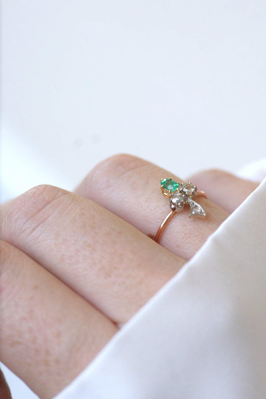 Antique diamond and emerald clover ring - Penelope Gallery
