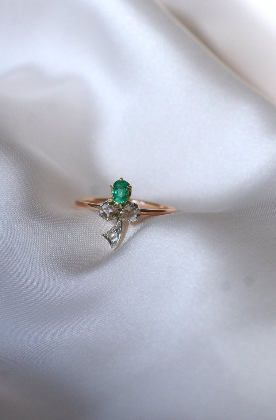 Antique diamond and emerald clover ring - Penelope Gallery