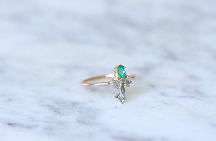 Antique diamond and emerald clover ring - Penelope Gallery