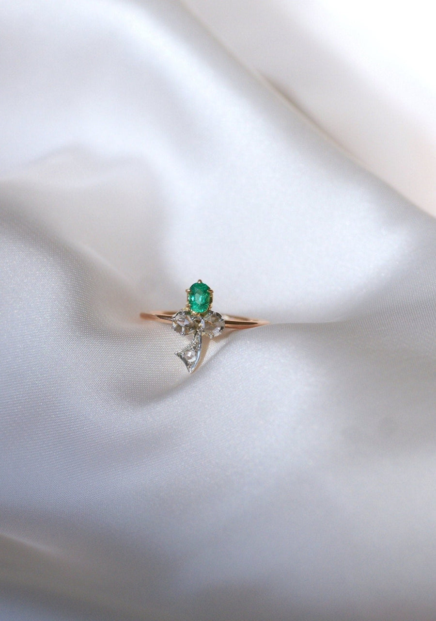 Antique diamond and emerald clover ring - Penelope Gallery