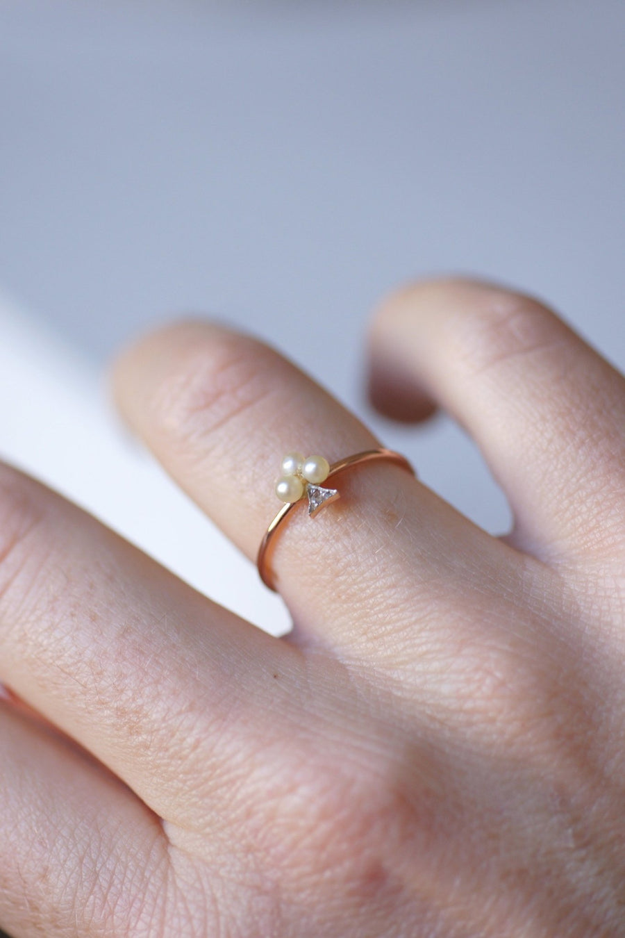 Antique rose gold clover, pearls and diamond ring - Galerie Pénélope