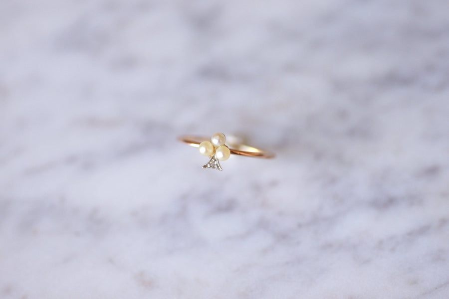 Antique rose gold clover, pearls and diamond ring - Galerie Pénélope