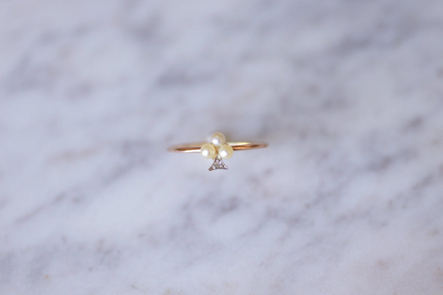 Antique rose gold clover, pearls and diamond ring - Galerie Pénélope