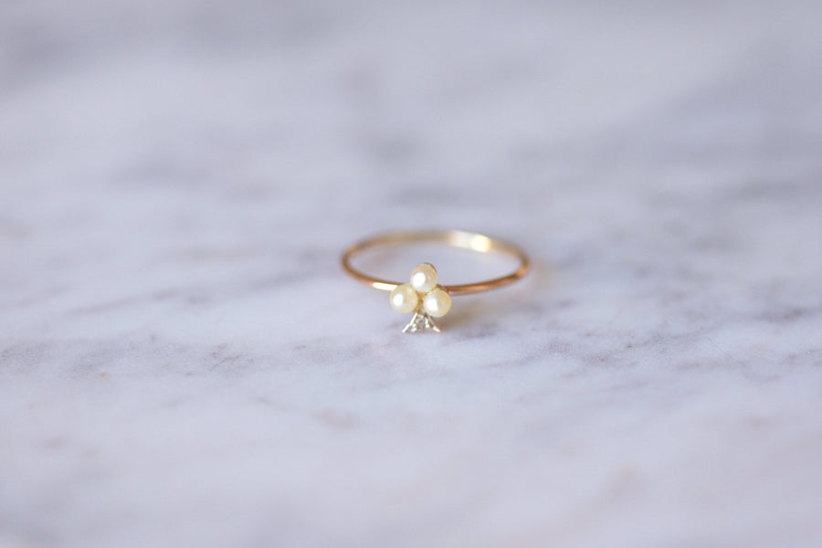 Antique rose gold clover, pearls and diamond ring - Galerie Pénélope