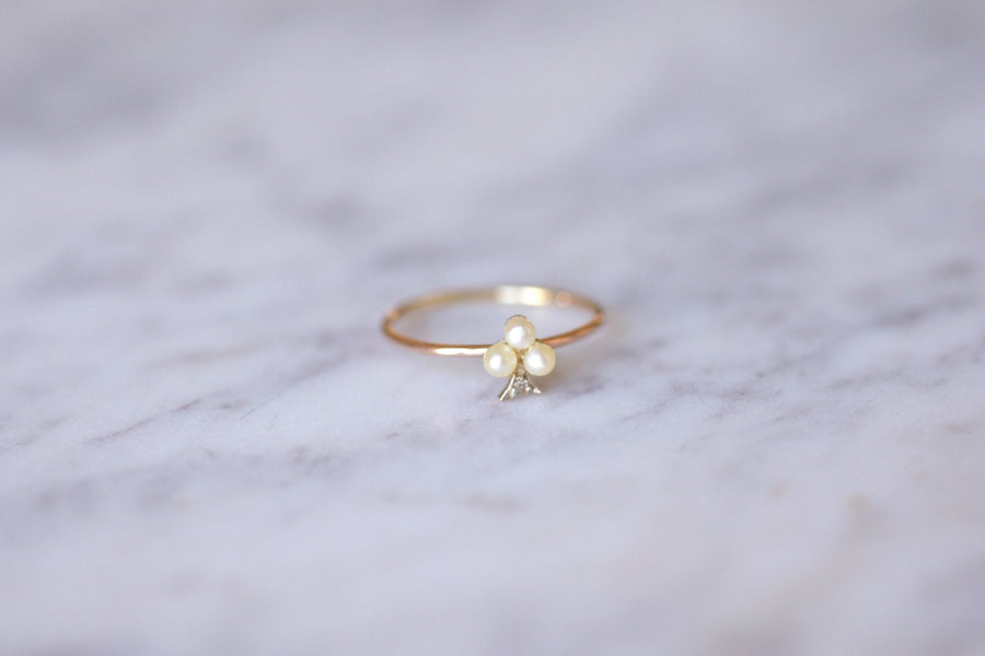 Antique rose gold clover, pearls and diamond ring - Galerie Pénélope