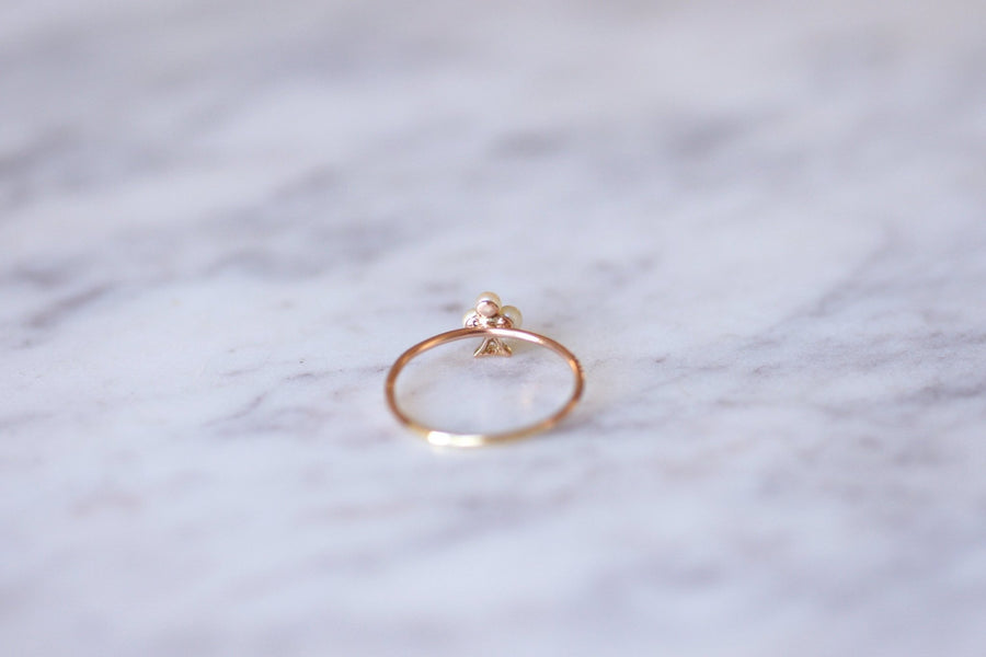 Antique rose gold clover, pearls and diamond ring - Galerie Pénélope