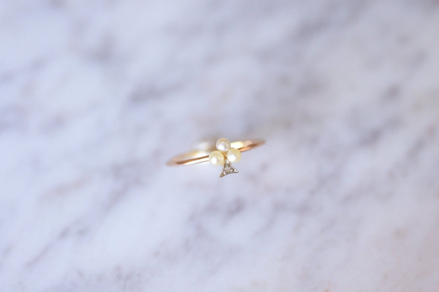 Antique rose gold clover, pearls and diamond ring - Galerie Pénélope