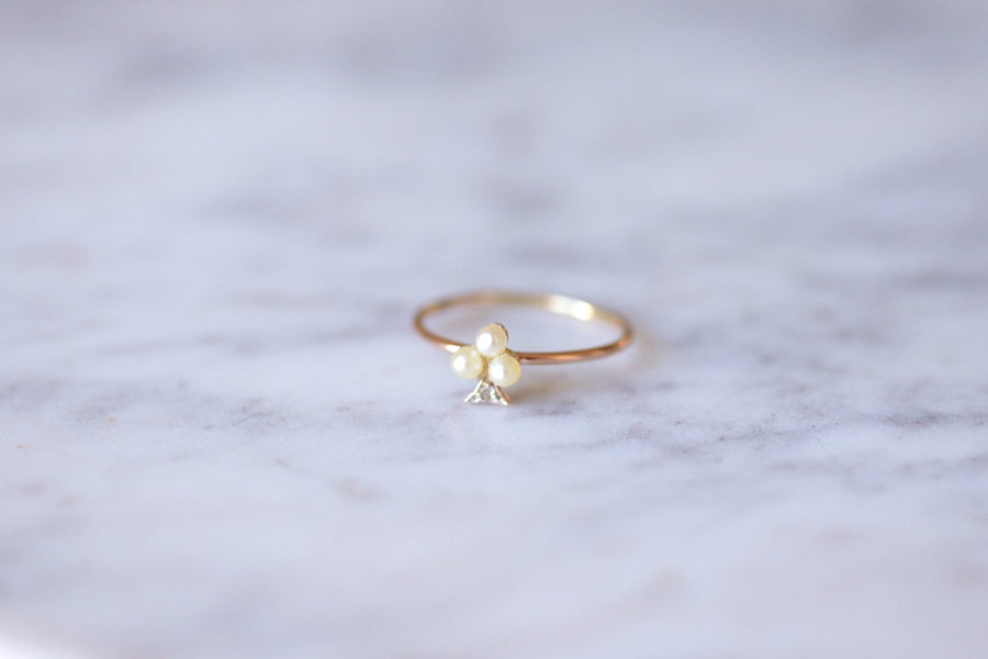 Antique rose gold clover, pearls and diamond ring - Galerie Pénélope