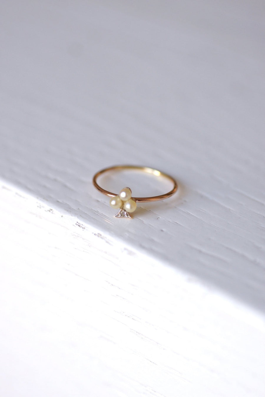 Antique rose gold clover, pearls and diamond ring - Galerie Pénélope