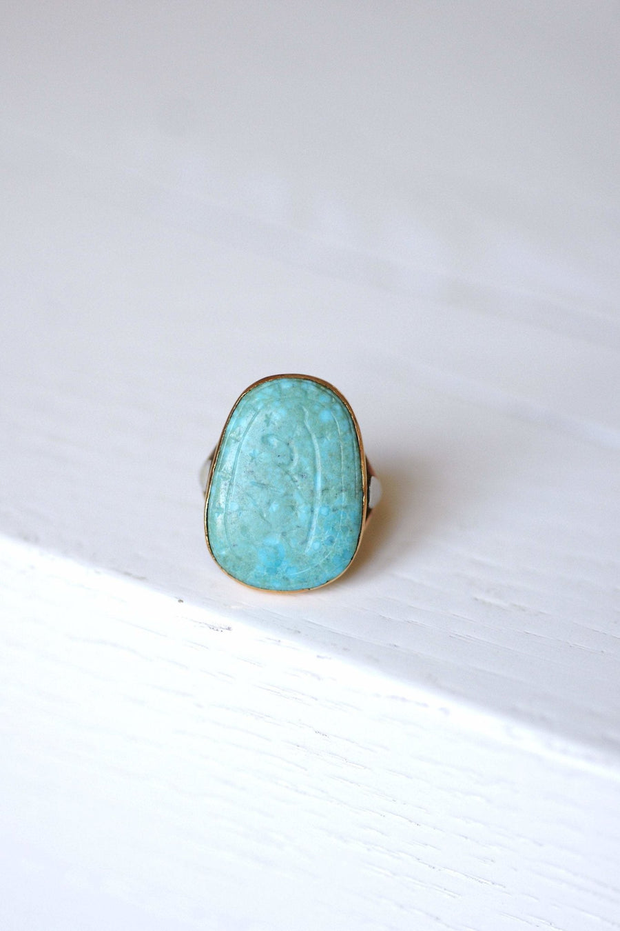 Antique turquoise intaglio ring engraved on gold - Galerie Pénélope