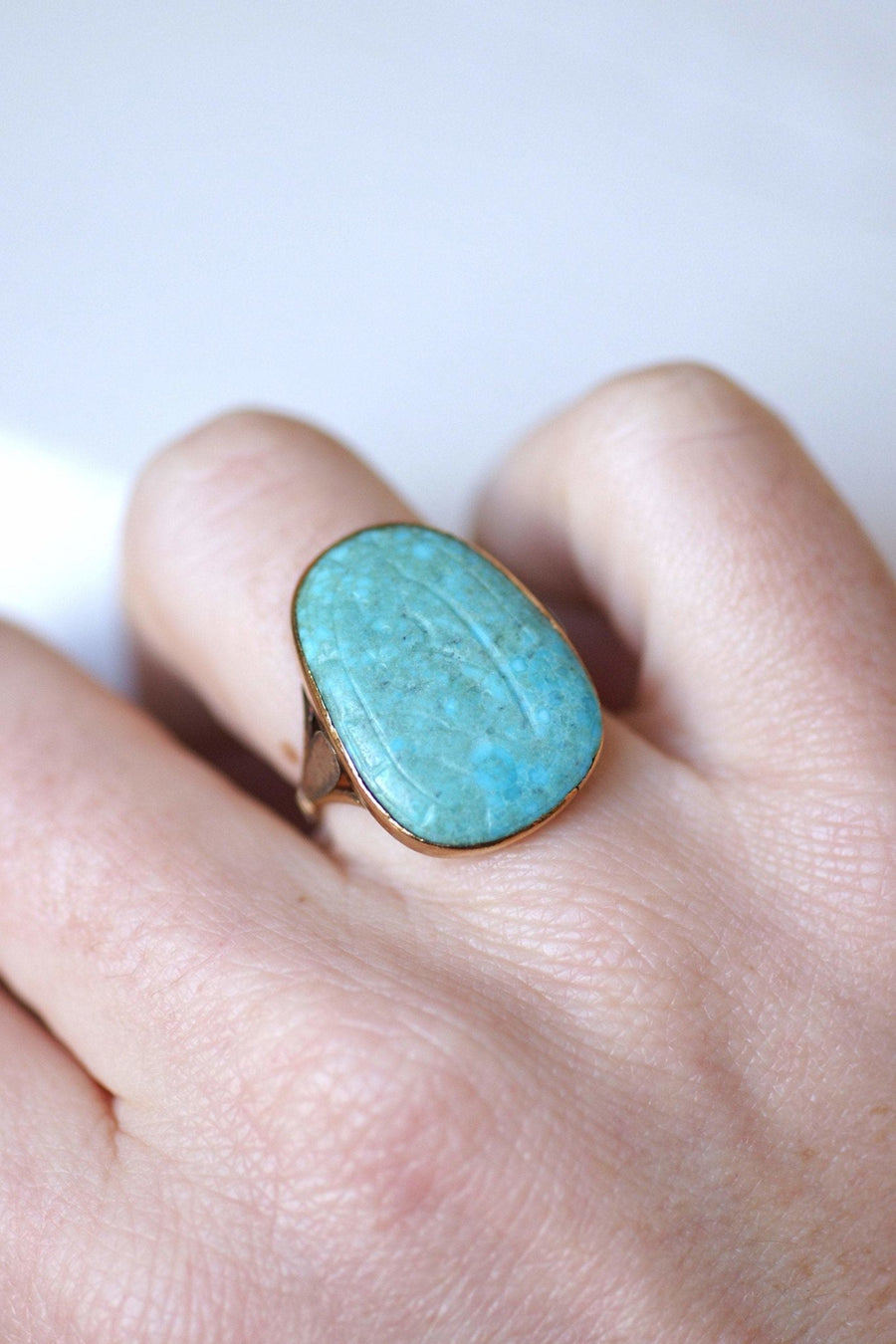 Antique turquoise intaglio ring engraved on gold - Galerie Pénélope