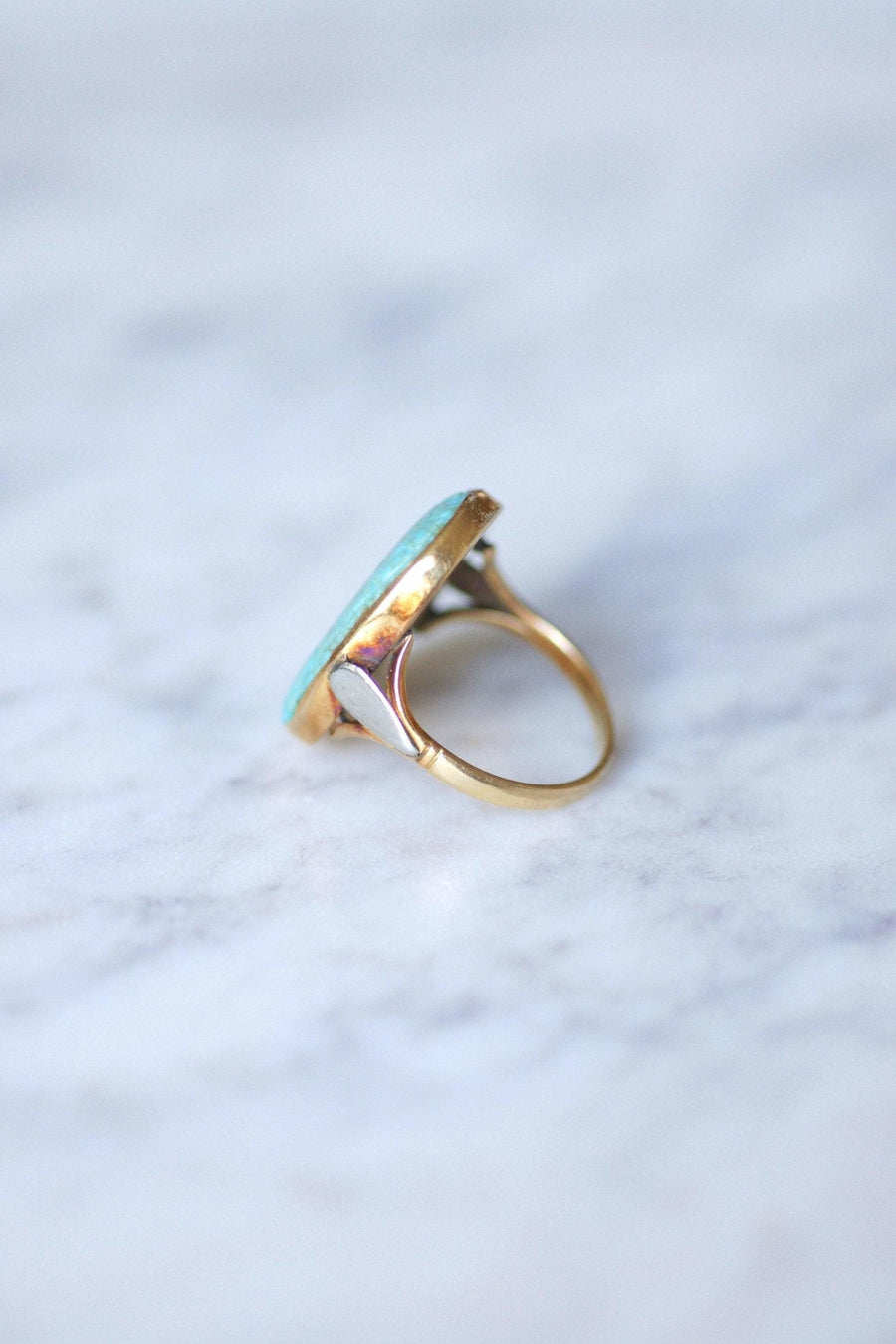 Antique turquoise intaglio ring engraved on gold - Galerie Pénélope