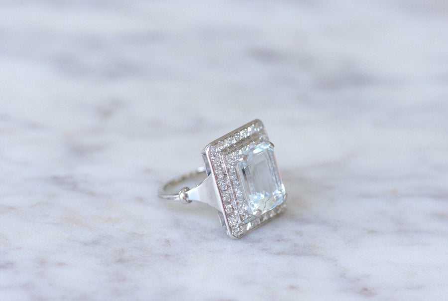 Aquamarine and diamond Art Deco ring - Galerie Pénélope