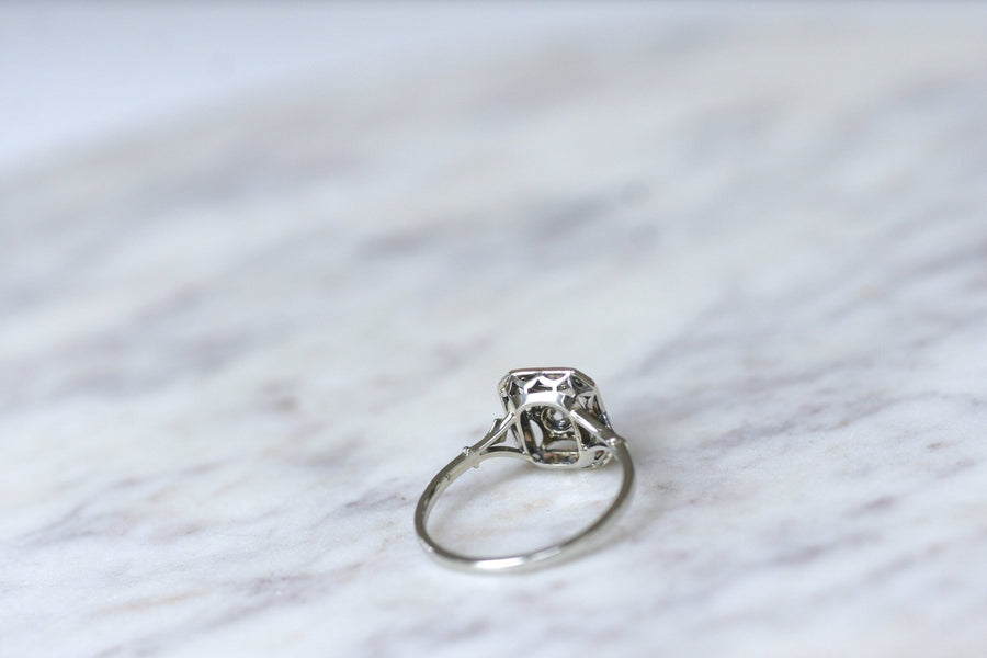 Square Art Deco Ring, White Gold, Platinum and Diamonds - Penelope Gallery