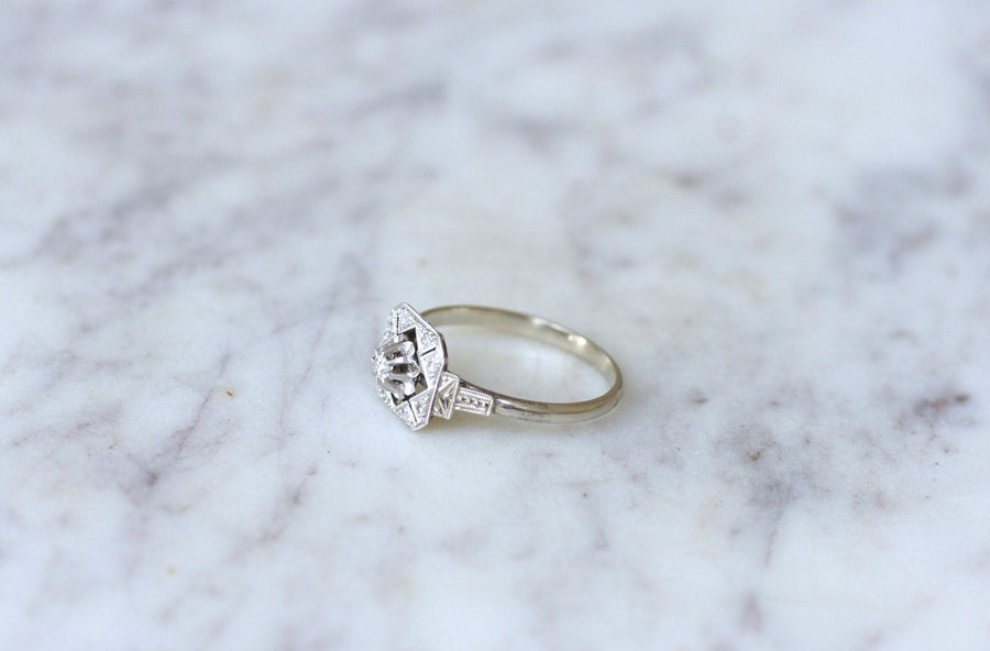 Square Art Deco Ring, White Gold, Platinum and Diamonds - Penelope Gallery