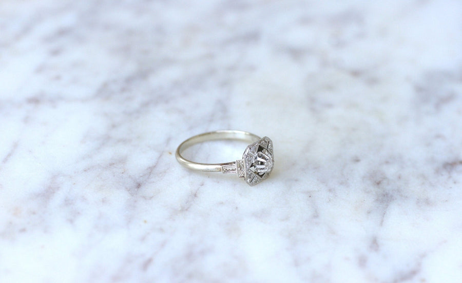 Square Art Deco Ring, White Gold, Platinum and Diamonds - Penelope Gallery