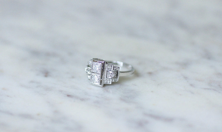 Art Deco diamond on platinum ring - Galerie Pénélope