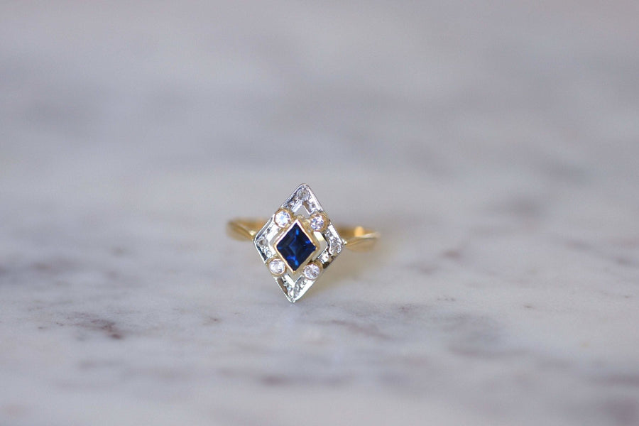 Art Deco diamond blue stone ring - Penelope Gallery
