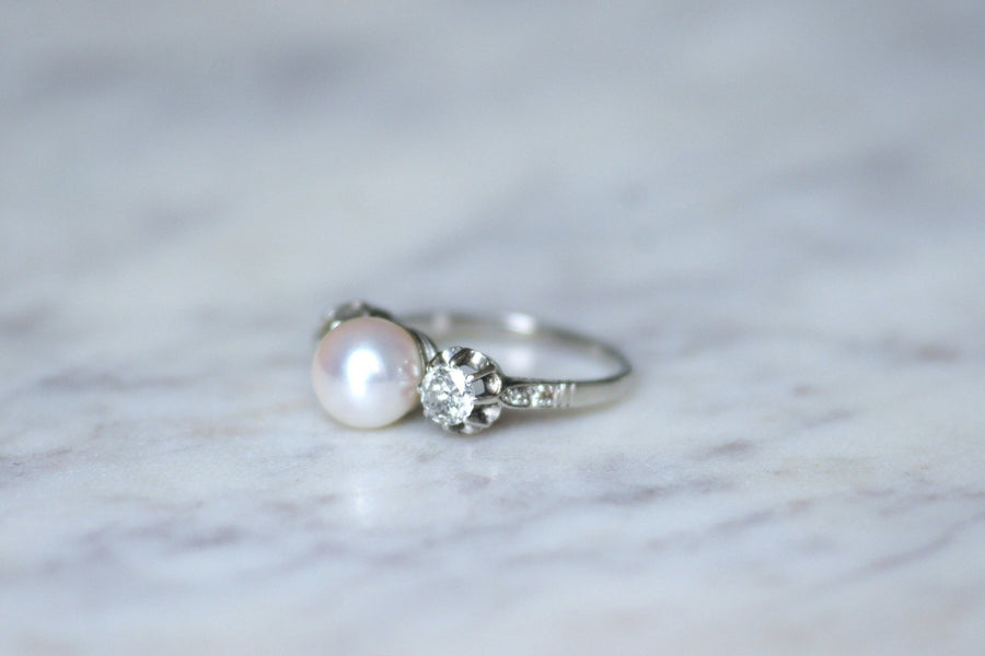 Art Deco pearl and diamond ring - Galerie Pénélope