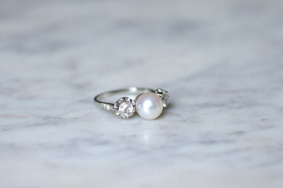 Art Deco pearl and diamond ring - Galerie Pénélope