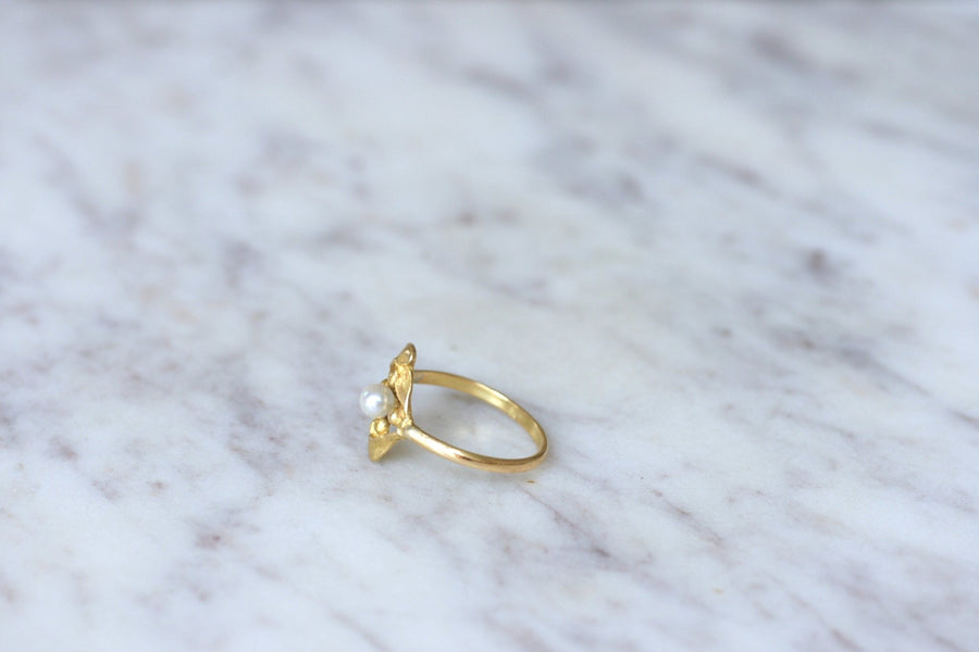 Art Nouveau mistletoe, gold and pearl ring - Penelope Gallery