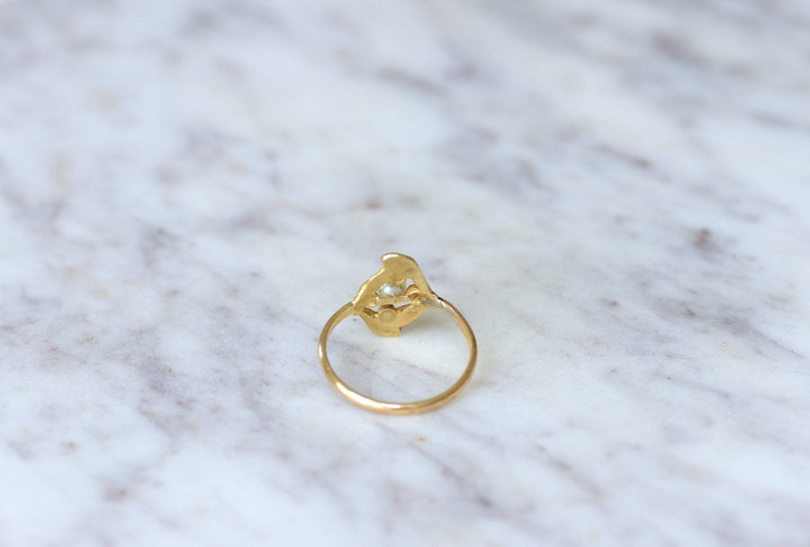 Art Nouveau mistletoe, gold and pearl ring - Penelope Gallery