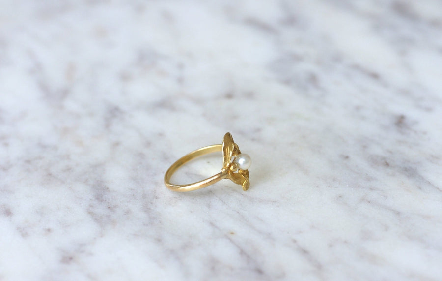 Art Nouveau mistletoe, gold and pearl ring - Penelope Gallery