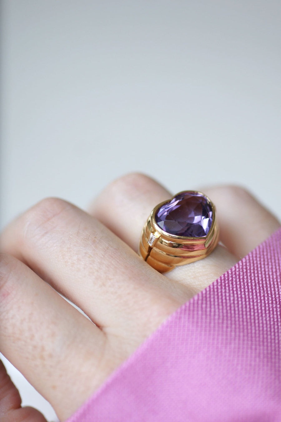 Heart-shaped amethyst and diamond ring - Galerie Pénélope