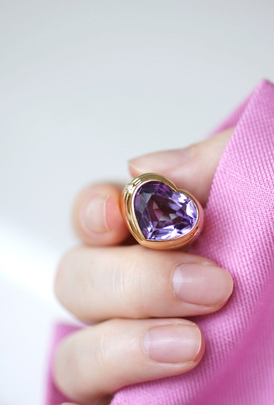 Heart-shaped amethyst and diamond ring - Galerie Pénélope