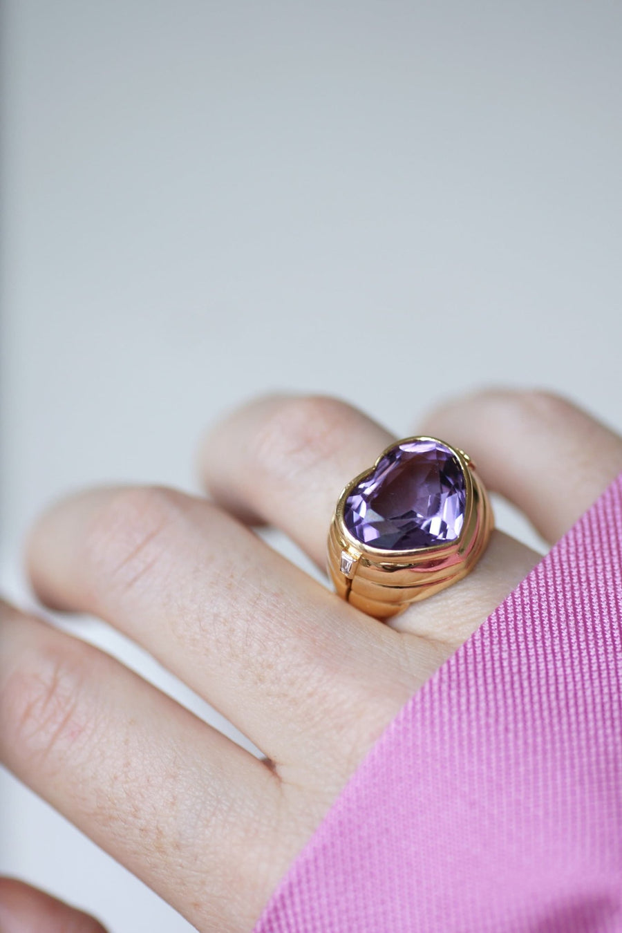 Heart-shaped amethyst and diamond ring - Galerie Pénélope