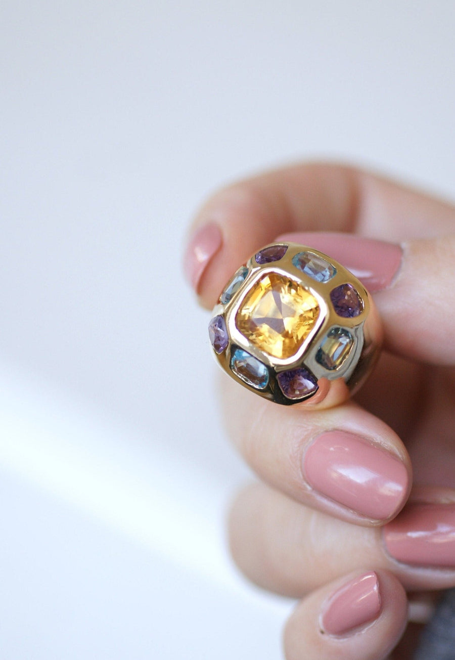 Gold ring citrine topaz blue amethyst - Penelope Gallery