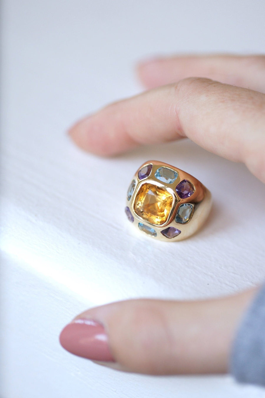 Gold ring citrine topaz blue amethyst - Penelope Gallery