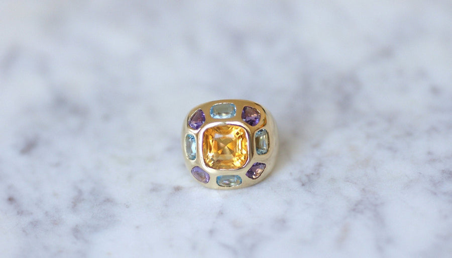 Gold ring citrine topaz blue amethyst - Penelope Gallery