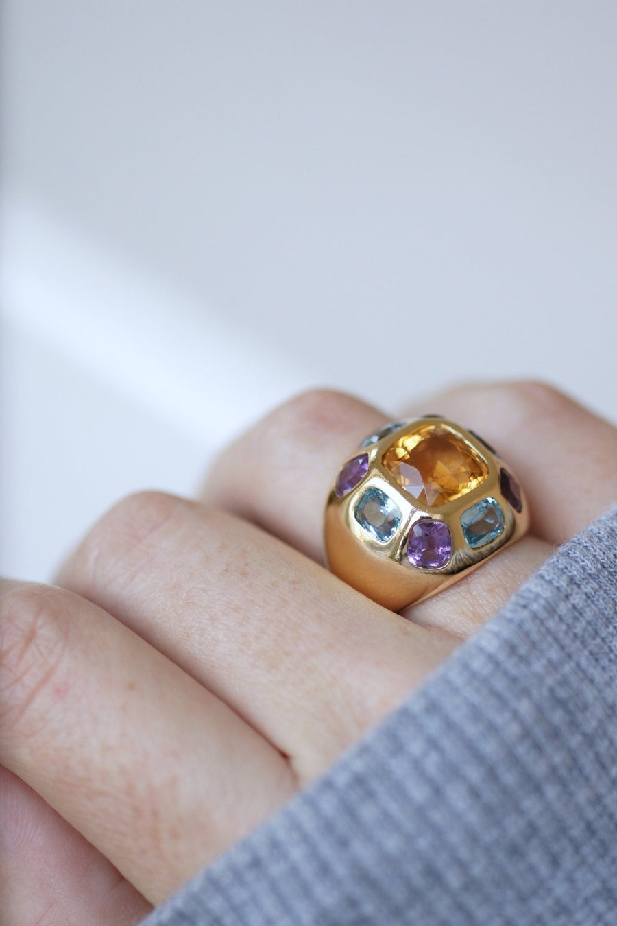Gold ring citrine topaz blue amethyst - Penelope Gallery