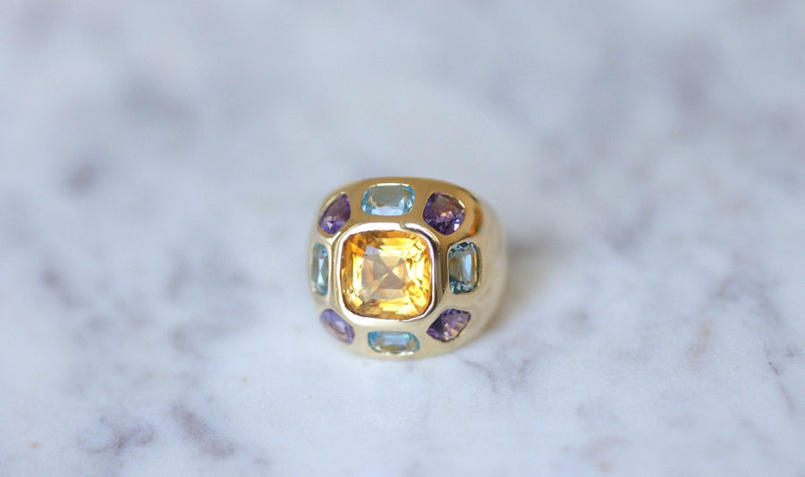 Gold ring citrine topaz blue amethyst - Penelope Gallery
