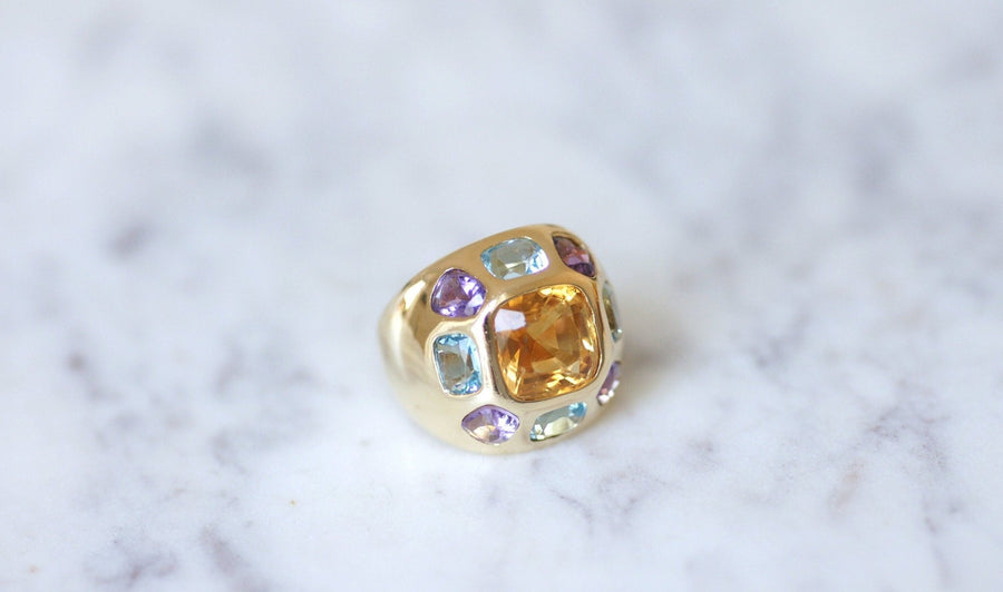 Gold ring citrine topaz blue amethyst - Penelope Gallery