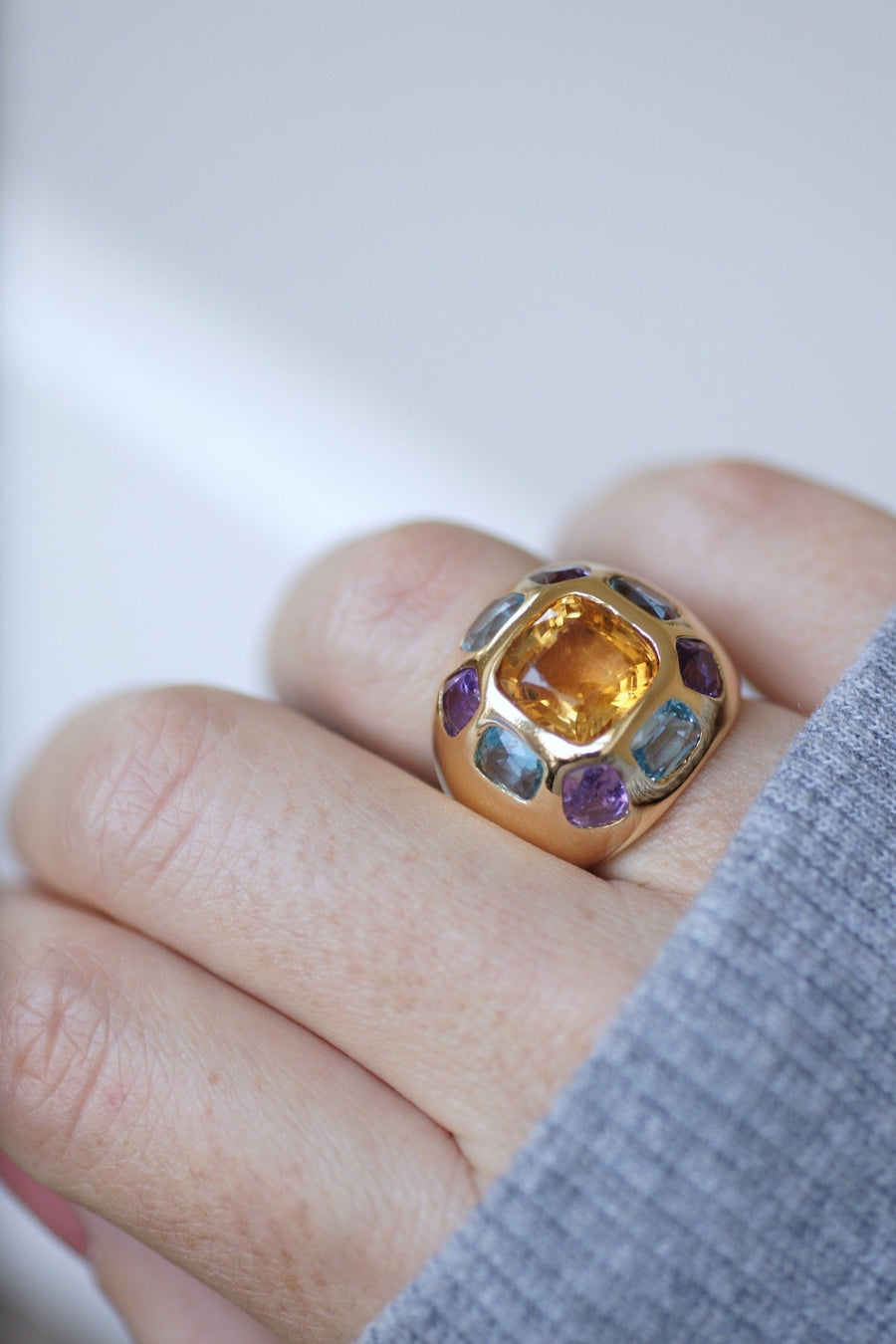 Gold ring citrine topaz blue amethyst - Penelope Gallery