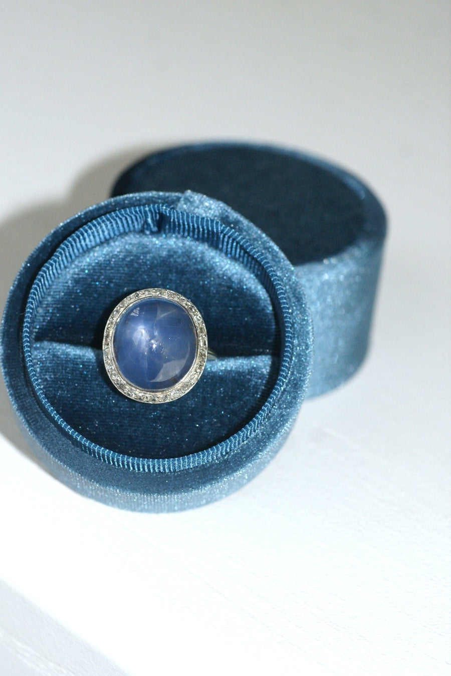 Star sapphire cabochon ring, diamond setting - Penelope Gallery