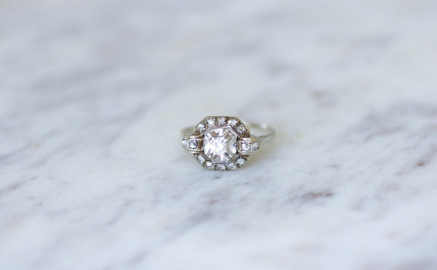 Square Art Deco diamond ring - Galerie Pénélope