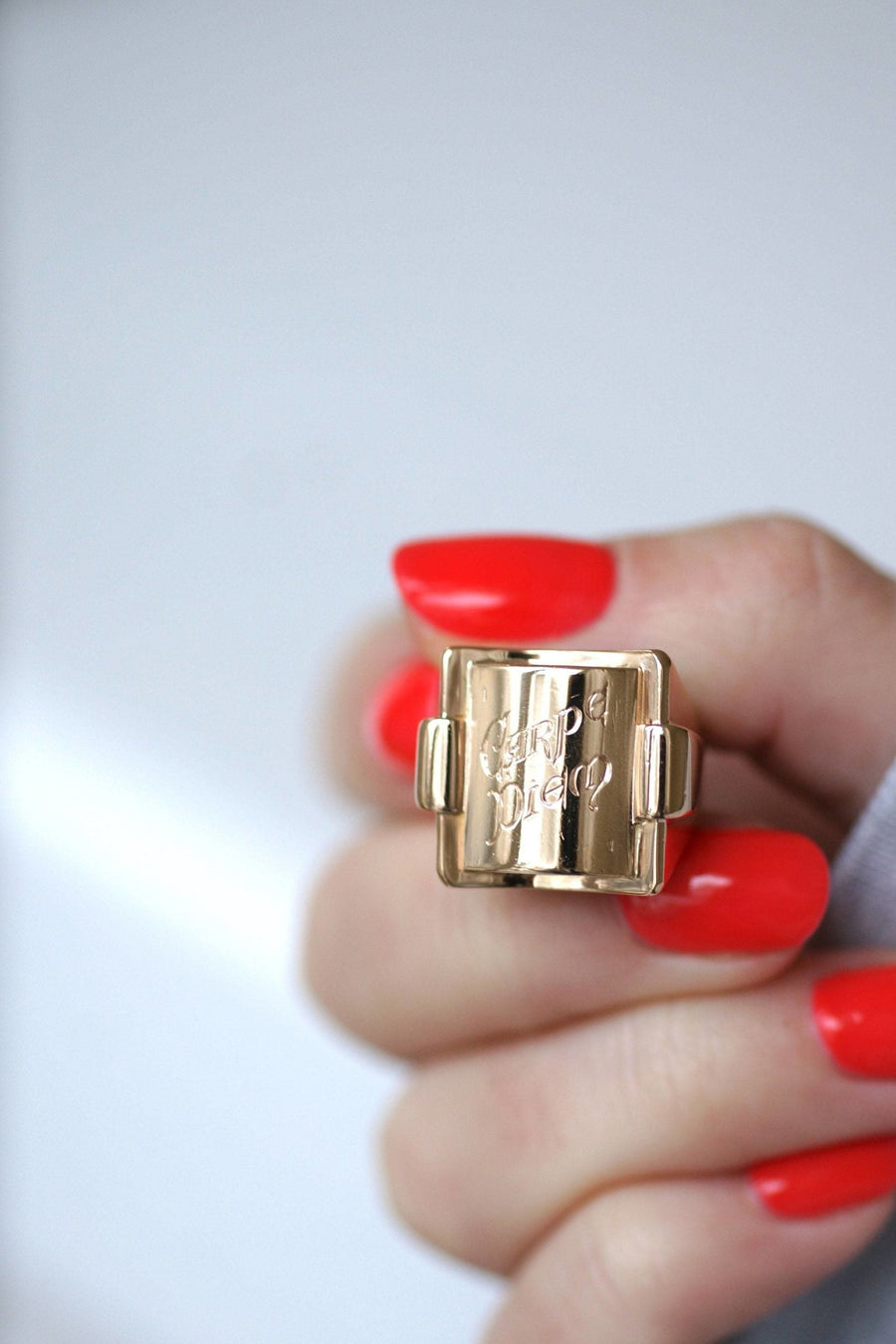 Carpe Diem Tank ring in pink gold - Penelope Gallery